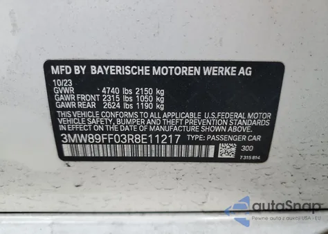 2024 BMW 330Xi из США, поврежденный, VIN 3MW89FF03R8E11217